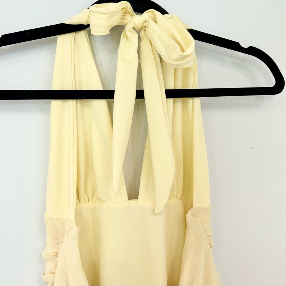 SHEIN Women’s Yellow Halter Backless Mini Dress with Drape and Bow Details - Picture 5 of 6